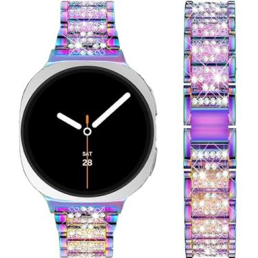 Imagem de DEALELE Pulseiras de substituição compatíveis com Samsung Galaxy Watch 8 de 40 mm/44 mm/8 Classic de 46 mm, diamante com strass brilhante, textura S (arco-íris)