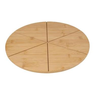 Imagem de Generic Tábua de corte para pizza, bandeja de bambu para pizza, bandeja de pão multiuso, prato decorativo para servir queijos, prato para servir bifes, 6 Grades de 33 Cm