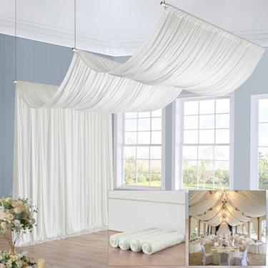 Imagem de Cortinas de teto marfim de 5 pés × 40 pés para festas de casamento, 4 painéis, cortina de teto de 1,5 x 10 m para tenda de cobertura, sem rugas, fácil de drapear, pendurar e pendurar cortinas marfim