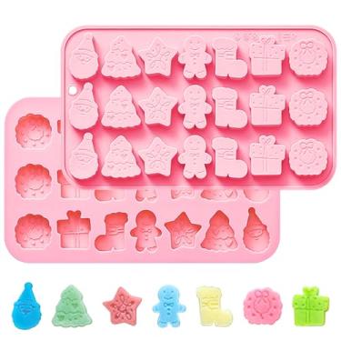 Imagem de Molde de silicone para chocolate de Natal – 1 molde de doces natalinos com Papai Noel, árvore de Natal, homem de gengibre, guirlanda, bota, estrela e formas de presente – moldes de cozimento de grau