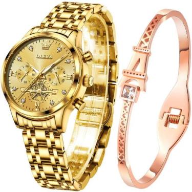 Imagem de Relógio OLEVS Women Chronograph à prova d'água com conjunto de pulseir