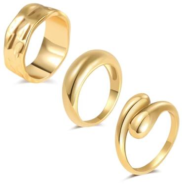 Imagem de Anéis de ouro grossos para mulheres, não manchados, banhados a ouro 18 K, empilhamento, anel de polegar, aliança de casamento eternidade prata masculina tamanho 5-11, Latão, Sem pedra preciosa