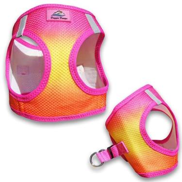 Imagem de Doggie Design Peitoral para cães – Arnês para animais de estimação, colete para cães, malha de poliéster, design simples, colete refletor para cães – rosa framboesa e laranja, M