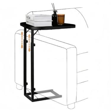 Imagem de Mesa superior ajustável em forma de C, mini mesas laterais para sofá e sofá, pequena mesa de centro com moldura de metal, ajudante bonito e prático para sua sala de estar, quarto, cabeceira, preto