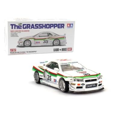 Imagem de 1:64 Diecast Model Car Compatible with Nissan Skyline GT-R (R34) Tamiya X Kaido House “The Grasshopper” V1 White Limited Edition by Kaido House x Mini GT KHMG167