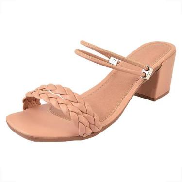 Imagem de Sandalia Feminina Salto Baixo Bico Quadrado Ajustavel Nude  - Valicia 
