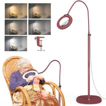 Imagem de Krstlv Lupa de 10 x com luz e suporte, lâmpada de chão flexível de pescoço de ganso de 61 cm, LED 3 em 1, 5 modos de cores, ampliação contínua e regulável, mãos livres para trabalho próximo, leitura