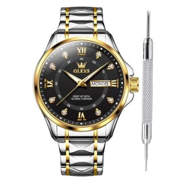 Imagem de OLEVS Relógio masculino de aço inoxidável, analógico, quartzo, masculino, mostrador grande, à prova d'água, luminoso, relógio de pulso clássico, Preto-2906M