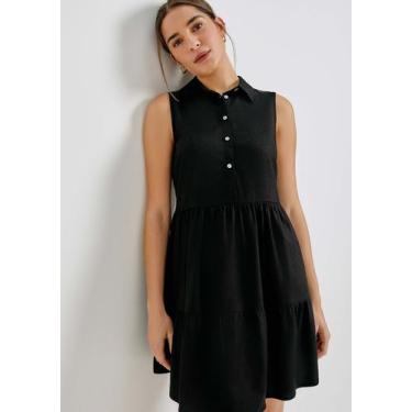 Imagem de Vestido Curto Evasê Com Linho - Hering, P, Preto