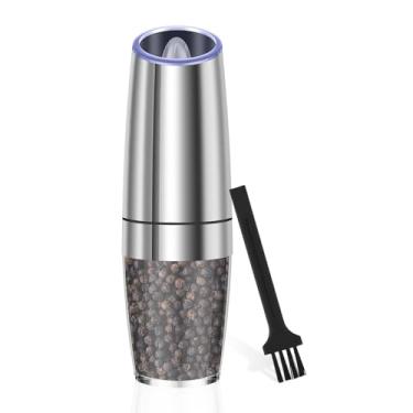 Imagem de Conjunto de moedor elétrico de sal e pimenta, moedor automático de sal e pimenta com luz LED, grossura ajustável, conjunto de saleiro de aço inoxidável de 200 ml para festa, operação com uma mão