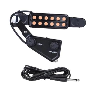 Imagem de simhoa Captador de guitarra acústico elétrico de 12 furos, captador de instrumento de baixo ruído com cabo de áudio para amplificador, Dourado com Ajustável