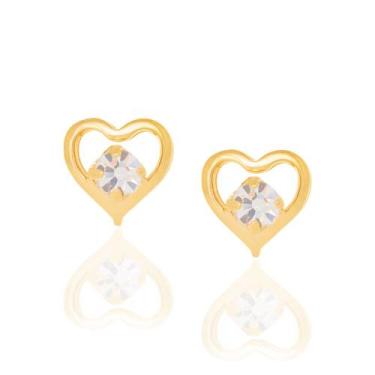 Imagem de Brinco solitário formato coração vazado com cristal - Rommanel