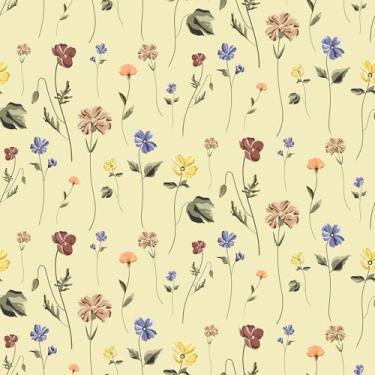 Imagem de VEELIKE Papel de parede de flores silvestres creme descasque e cole papel de parede floral vintage para quarto de meninas 48 x 38 cm, papel de contato botânico removível para armários, paredes