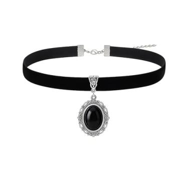 Imagem de TACBSP Gargantilha gargantilha gótica de veludo preto para mulheres, colar com pingente de coração vermelho, ajustável de veludo, colar macio, colar de corrente para presente de Halloween, Large