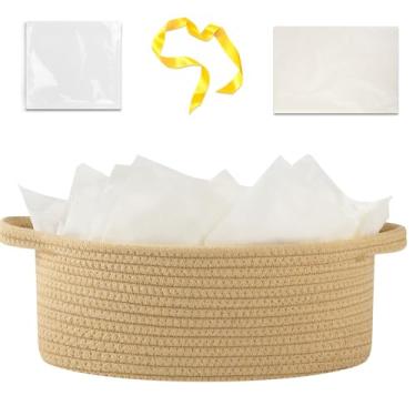 Imagem de OIAHOMY Cesta de presente com alça, cesta de tecido pequena com saco de presente, fita e papel de embrulho, caixas de berçário vazias para encher com itens pequenos, organizador de brinquedos para