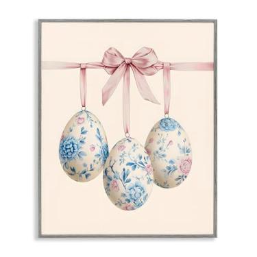 Imagem de Stupell Industries Coquete floral ovos de Páscoa cinza emoldurado arte giclée, design por Arlington Prints, 20 x 16