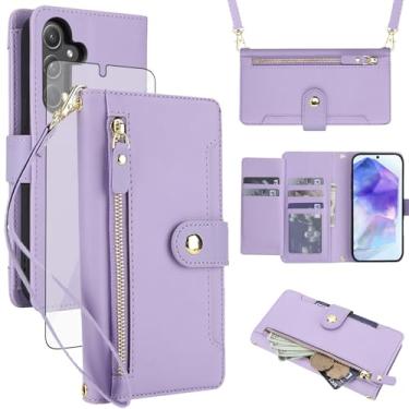 Imagem de Asuwish Capa de celular para Samsung Galaxy A55 5G carteira com zíper, protetor de tela de vidro temperado e alça de pulso transversal, porta-cartão de crédito flip A 55 55A A555G mulheres meninas