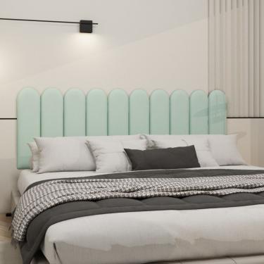 Imagem de Cabeceira Nuvem Suede King Size Com 10 Placas Macias De 60cm Verde Claro