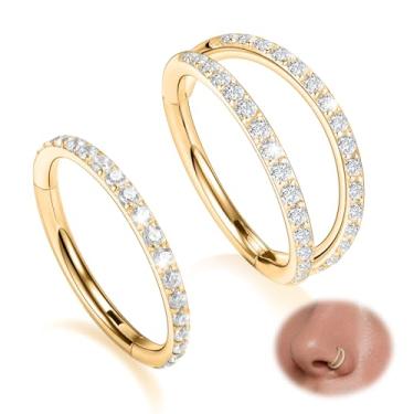 Imagem de GAGABODY 2 anéis de nariz 20G 18G 16G 14G 12G 10G 8G anéis de piercing de aço cirúrgico para nariz septo cartilagem hélice tragus concha torre Daith lóbulo de 5 mm a 16 mm Brincos articulados unissex