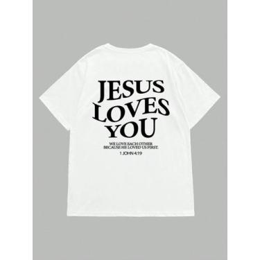 Imagem de Camiseta Masculina Casual Com Verso Bíblico Jesus Loves You - crushed,