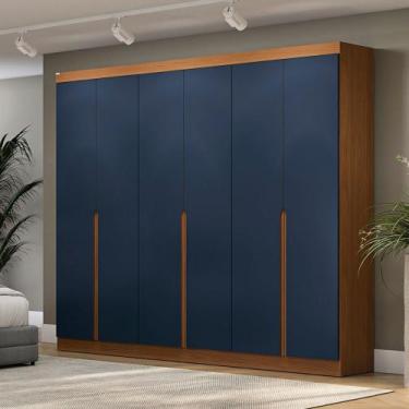 Imagem de Guarda-Roupa Casal Marino 6 Portas 4 Gavetas Canela/Azul - Kappesberg,