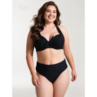 Imagem de Trio De Biquini Plus Size Bojo Sustentação Saida Praia - LARMAR, Preto