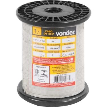Imagem de Cabo De Aço Aa 1-16 Alma De Aço 6x7 Galv Com 100m Vonder