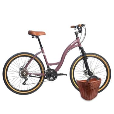 Imagem de Kit Bicicleta BLITZ Aro 26 Cômodo Alumínio Urbana Sh 21V Freio a Disco + Cestinha e cadeado (Vinho, 18)