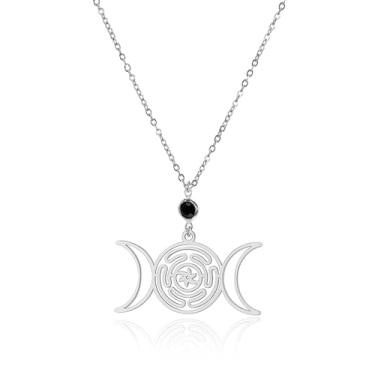 Imagem de SIPURIS Colar Hecate, pingente de deusa da lua tripla, colar de roda de hecate, aço inoxidável, símbolo da deusa, joia mágica, presentes para homens e mulheres, 1.5“*0.85"(38.2*21.6mm), Aço inoxidável
