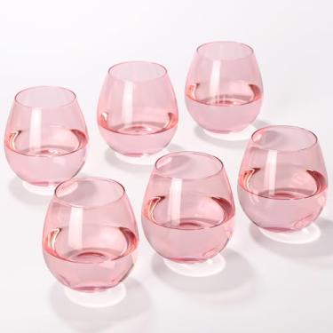 Imagem de Conjunto de taças de vinho rosa de 170 a 425 g - taças de vinho coloridas sem haste sopradas à mão, vidro de cristal de design europeu para vinho tinto e branco, presentes exclusivos para casamento