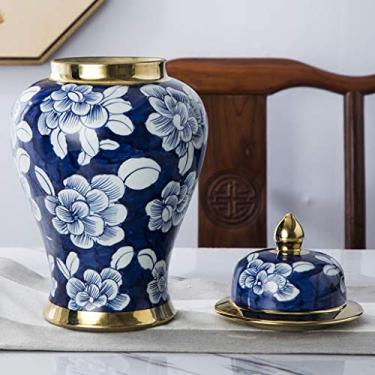 Imagem de AKALNNB Vaso de flores vaso de cerâmica chinês pintado à mão ornamentos de porcelana azul e branco decorativo vaso floral para decoração, centro de mesa, centro de mesa, decoração de jardim, flor