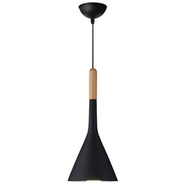Imagem de CHENKUI Luz única rústica moderna com decoração de madeira luminária pendente de metal preto abajur balcão luz suspensa E27/E26 bar iluminação de teto luminárias de cozinha para sala de estar, ilha de