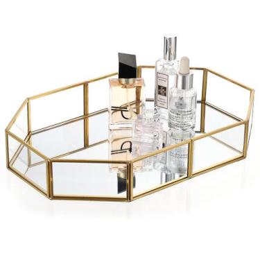 Imagem de Bandeja decorativa Hipiwe Gold Perfume Glass Mirror 31,5x20,8cm