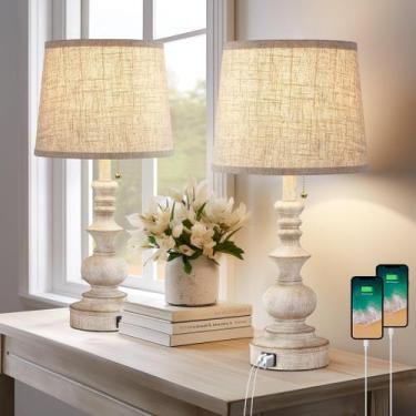 Imagem de Candeeiros de mesa Drawealth, conjunto de 2 carregadores USB Farmhouse