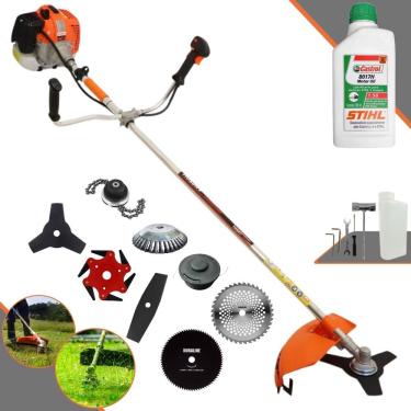 Imagem de Roçadeira Vulcan VR620H 62cc Com Carretel + Facas 2 Pontas, 3 Pontas, 6 Pontas, 40 Dentes de Vídea, 80 Dentes, Trimmer, Escova de Aço + ÓLEO STIHL 2T