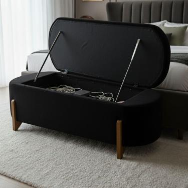 Imagem de Banco Baú Organizador Estofado Orgânico Milão Peseira 1,40 Bouclê Preto - Montanari`s Decor