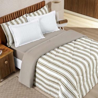 Imagem de Edredom Cobertor Daily Super King Malha Listrado Dupla Face Fio Penteado - Avelã