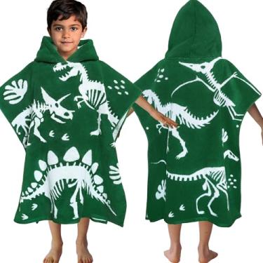 Imagem de VOOVA & MOVAS Toalhas de poncho com capuz de dinossauro para crianças (4-8 anos, 71 cm x 71 cm), roupão de toalha absorvente grosso de algodão macio para meninos pequenos, perfeito para banheiro |