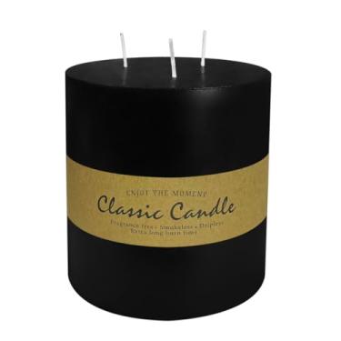 Imagem de Vela de pilar extra grande preta de 3 pavios, 15 x 15 cm, sem cheiro, sem gotejamento, sem fumaça e queima limpa. Aproximadamente 120 horas de tempo de queima. Perfeito para casamentos, jantares