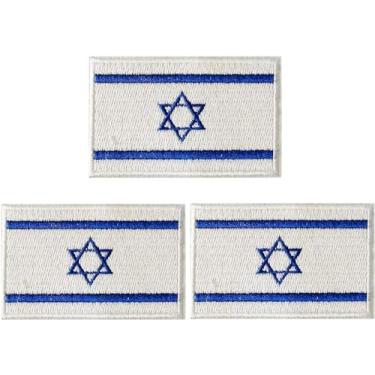 Imagem de 3 peças emblema da bandeira de Israel estrela judaica de Davi costurar no emblema nacional israelense bandeira do país adesivos decorativos bordados apliques de costura para roupas, bolsas, calças