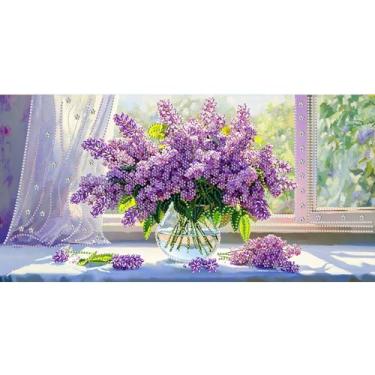 Imagem de Bimkole Kits de arte de diamante de formato especial grande para adultos, lavanda, 5D, faça você mesmo, conjunto de bordado de strass com diamantes arte flor por números, kit de ponto cruz, decoração