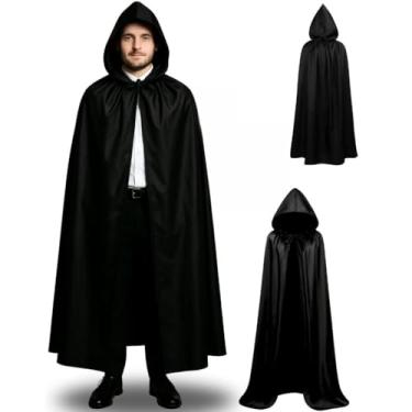 Imagem de Capa Halloween Fantasia C/Capuz Adulto Unissex Preta 170cm Bruxo Panico Dia Das Bruxas Luxo Premium