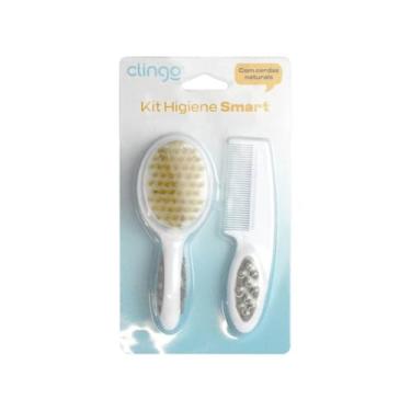 Imagem de Clingo Kit Pente E Escova De Cerdas Naturais, Cor: Branco/Cinza