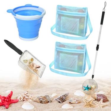 Imagem de clbutge 5 PCS Shelling Tools for Beach Include 2 PCS Seashell Bag, Mesh Sand Sifter Shovel, Foldable Beach Bucket & Shell Scooper with Extra Long Adjustable Handle