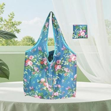 Imagem de 1 sacola de compras reutilizável dobrável – capacidade de 22,7 kg, lavável para uso em mercearia, Azul-celeste, Durável