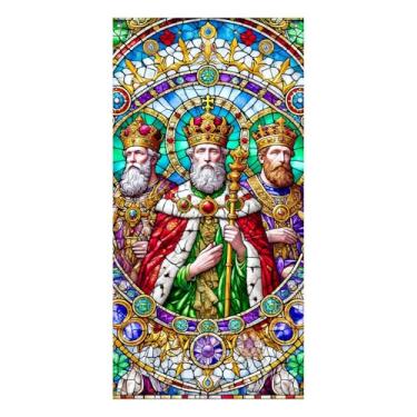 Imagem de BlissYard Capa de porta de Natal, decorações de porta de férias para escritório em casa, igreja, os três reis sábios, presépio de presépio portas festivas, mural tema cristão, 189 x 89 cm, decoração