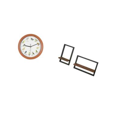 Imagem de Fenteer Relógio de Parede com Pássaros Cantores E Prateleiras Flutuantes, Prateleiras de Parede de Madeira, Relógio Decorativo Pendurado E Decoração de Parede