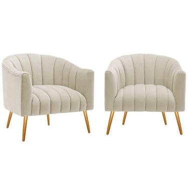 Imagem de Kit 2 Poltronas Decorativas Sala De Estar Recepção Senna Bouclé - Amarena Móveis Cor Bege