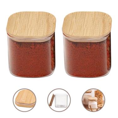 Imagem de Dupla Potes Herméticos Quadrados 650Ml Vidro E Tampa Bambu