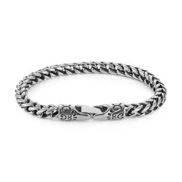 Imagem de HZMAN Pulseira masculina de corrente de elos cubanos de 21 cm de aço inoxidável vintage Heavy Metal Punk